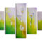 whispers-of-calla-lilies-painting Five-panel painting of soft white calla lilies on green and yellow abstract backgrounds