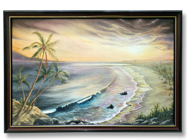 A peaceful shoreline painting with soft waves symbolizing grounding and divinity