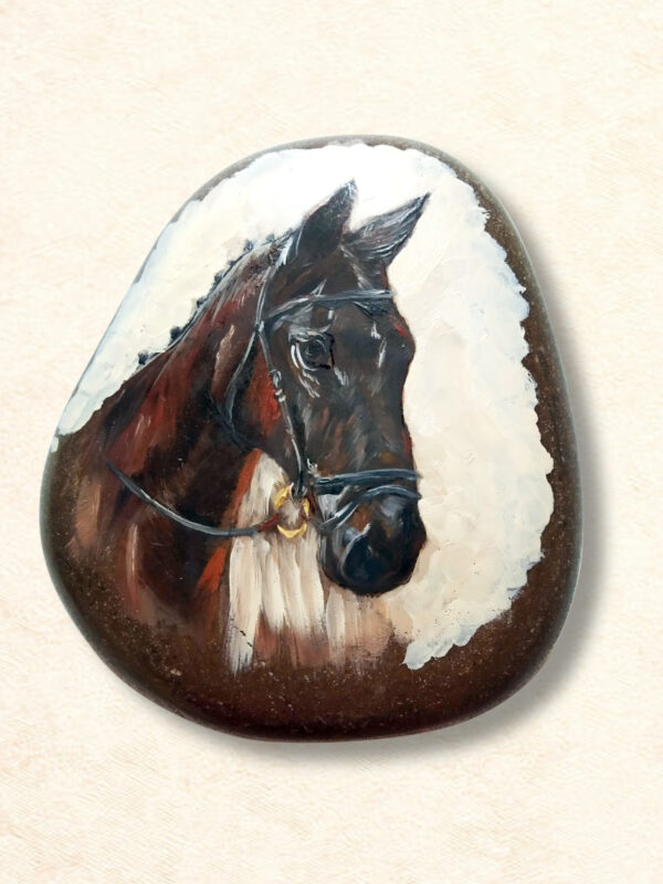 Hand-painted stallion stone paperweight for desk décor and gifting